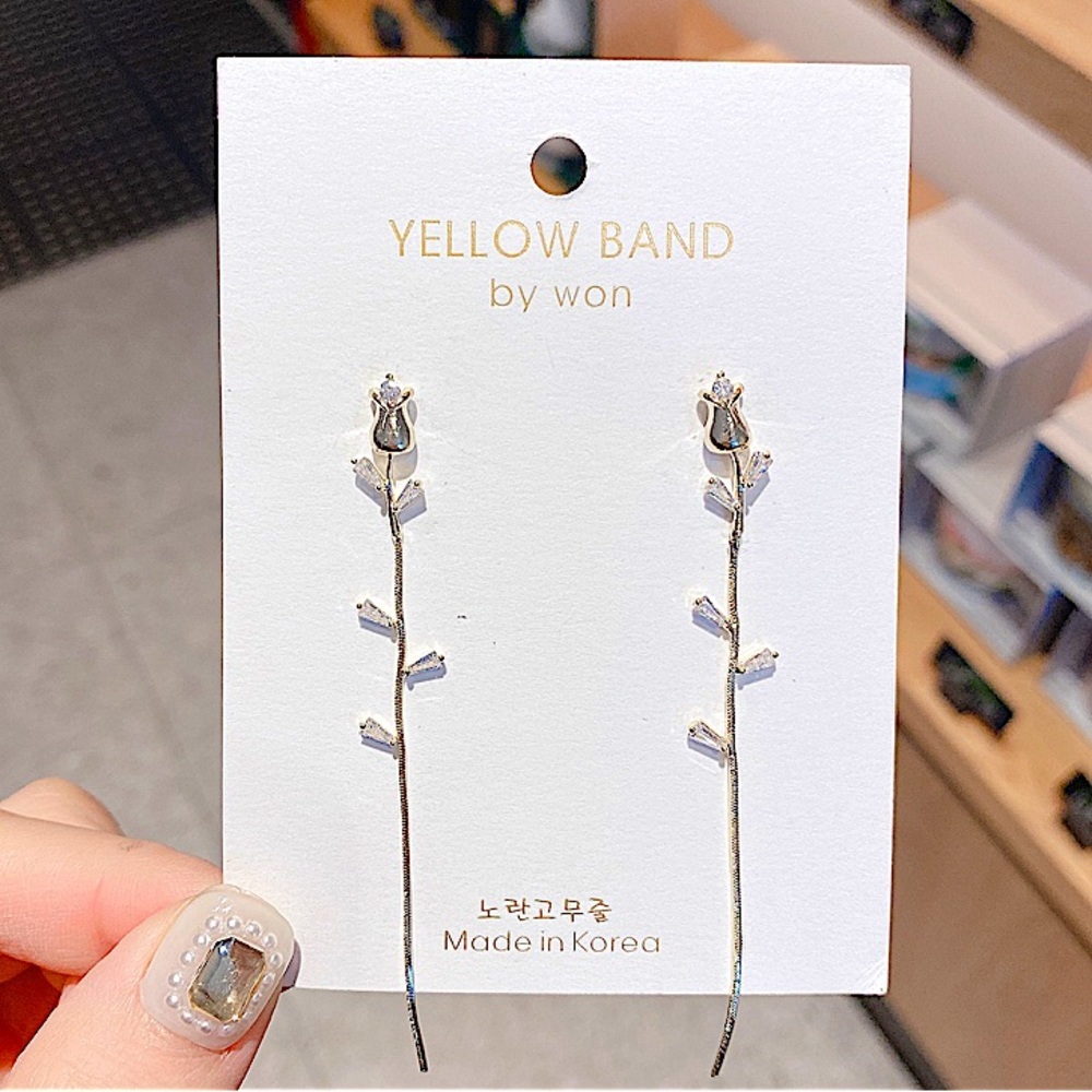 Rose Flower Gold Plated Zircon Earrings